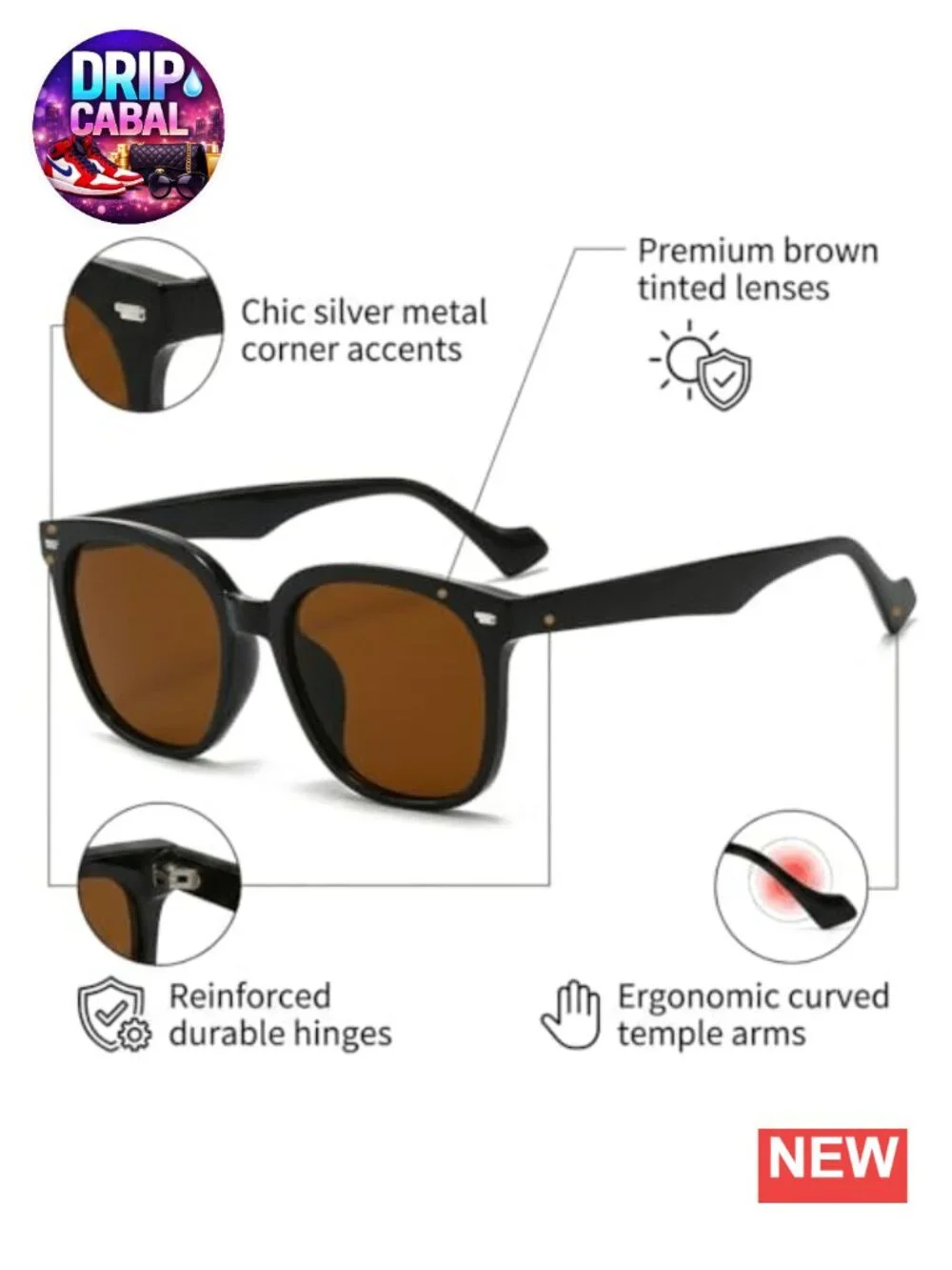 Oversized Square Sunglasses Women Vintage Retro Big Frame UV400 Protection